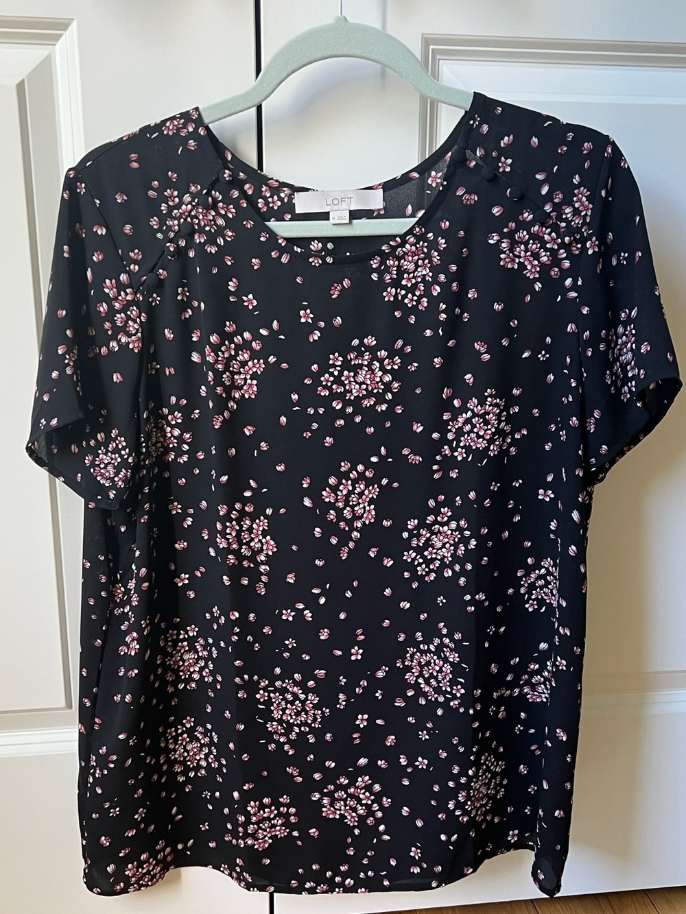 LOFT Black Short-Sleeve Blouse, lightweight, flowy material